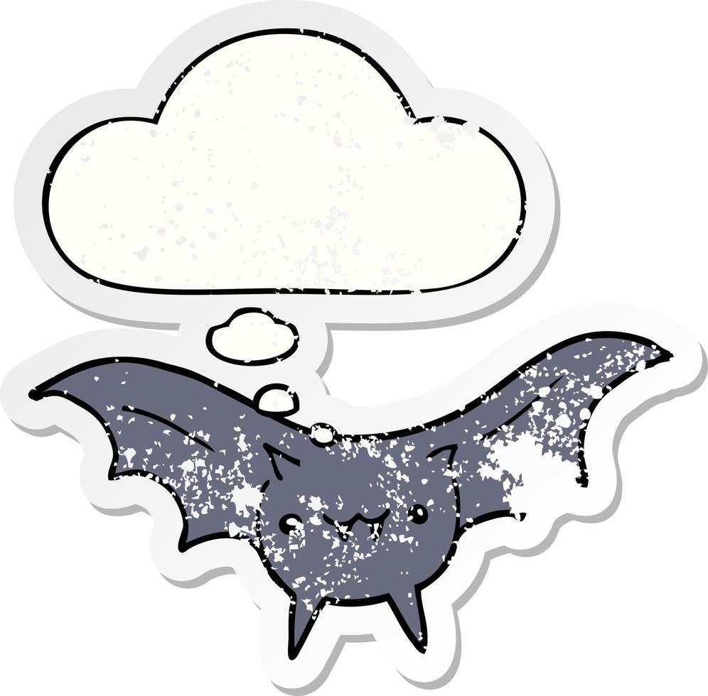 cartoon bat and thought bubble as a distressed worn sticker vector