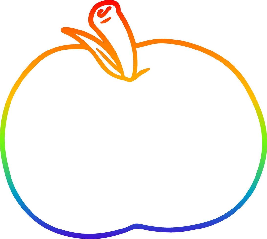 dibujo de línea de degradado de arco iris manzana de dibujos animados vector