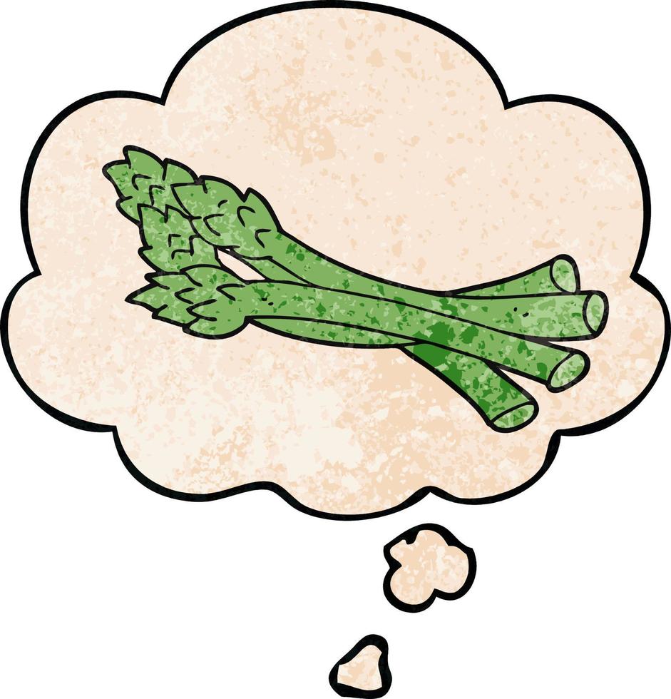 cartoon asparagus and thought bubble in grunge texture pattern style vector