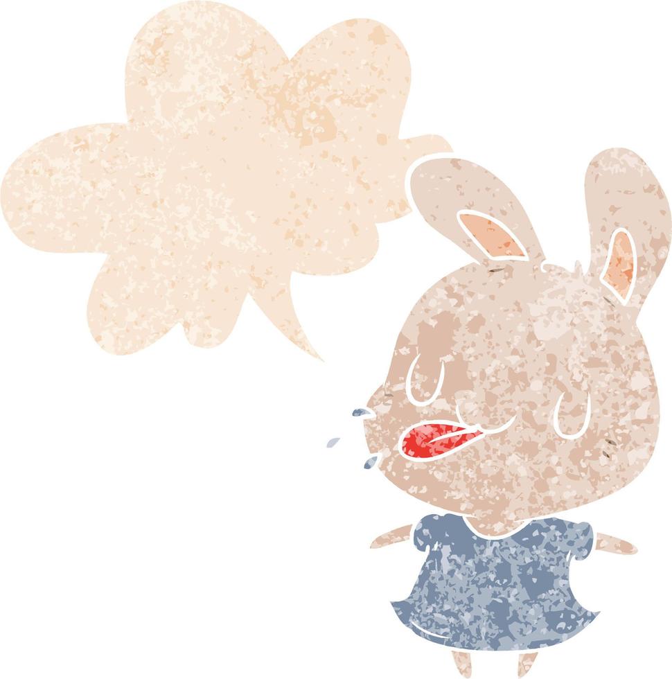 cartoon rabbit and speech bubble in retro textured style vector