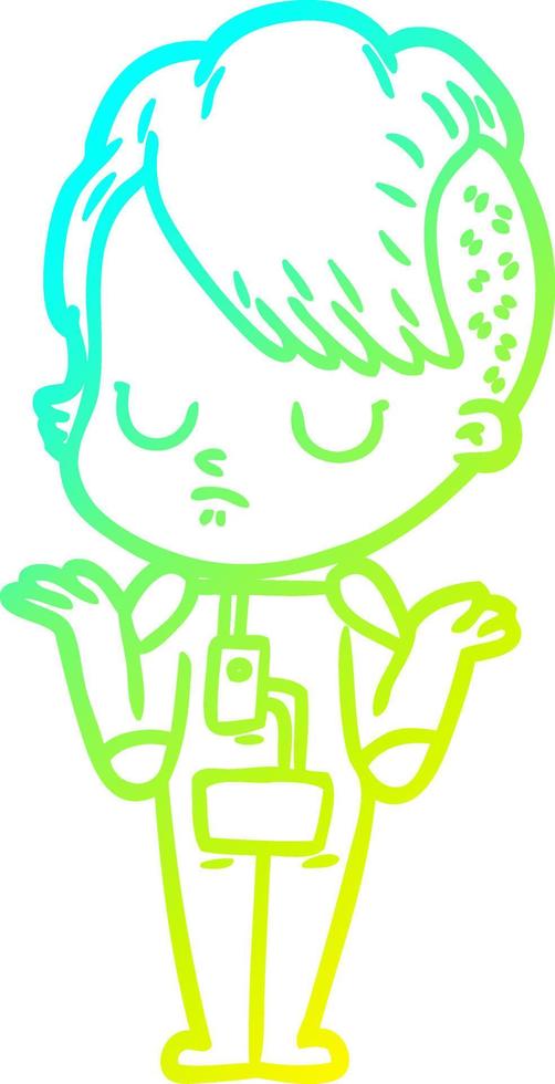 cold gradient line drawing cartoon woman vector