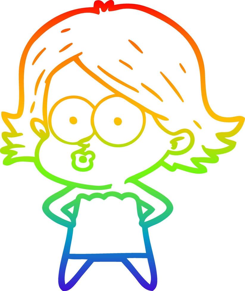 rainbow gradient line drawing cartoon girl pouting vector
