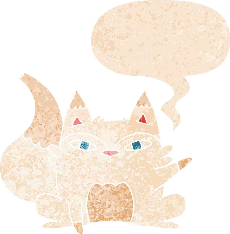 cartoon arctic fox and speech bubble in retro textured style vector