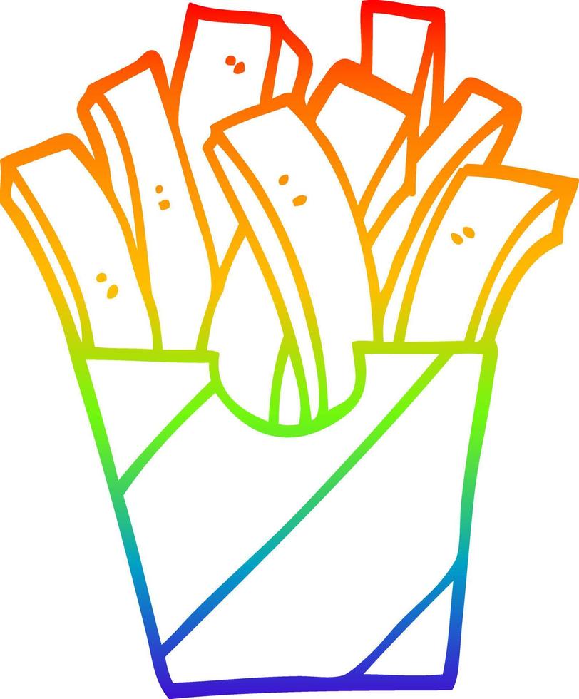 papas fritas de dibujos animados de dibujo de línea de degradado de arco iris vector