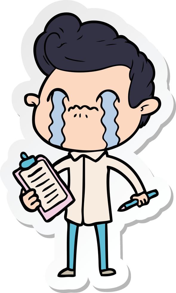 sticker of a cartoon man crying vector