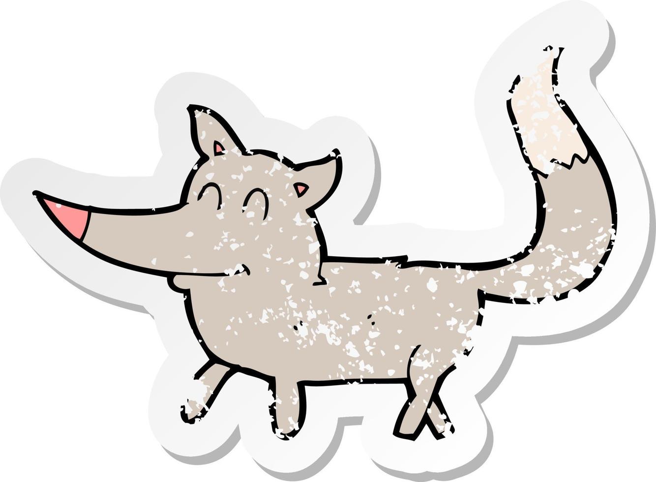 retro distressed sticker of a cartoon little wolf vector