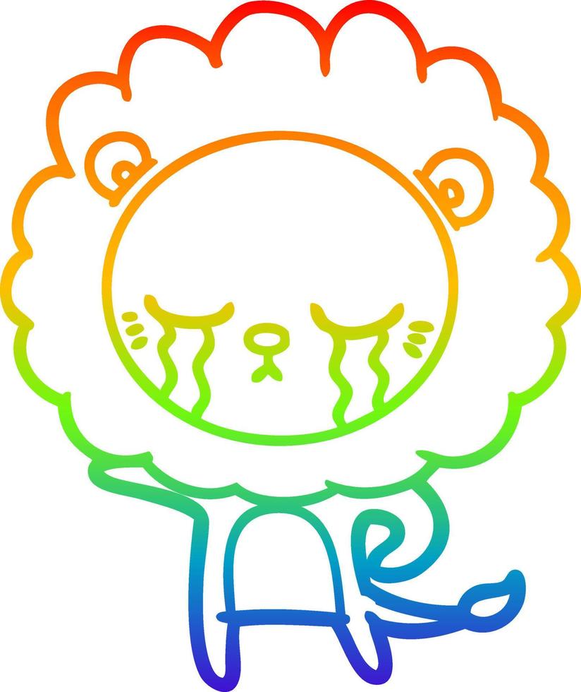 rainbow gradient line drawing crying cartoon lion vector