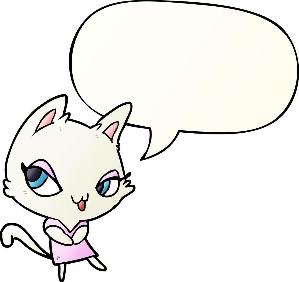 cute cartoon female cat and speech bubble in smooth gradient style vector