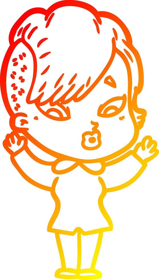warm gradient line drawing cartoon surprised girl vector