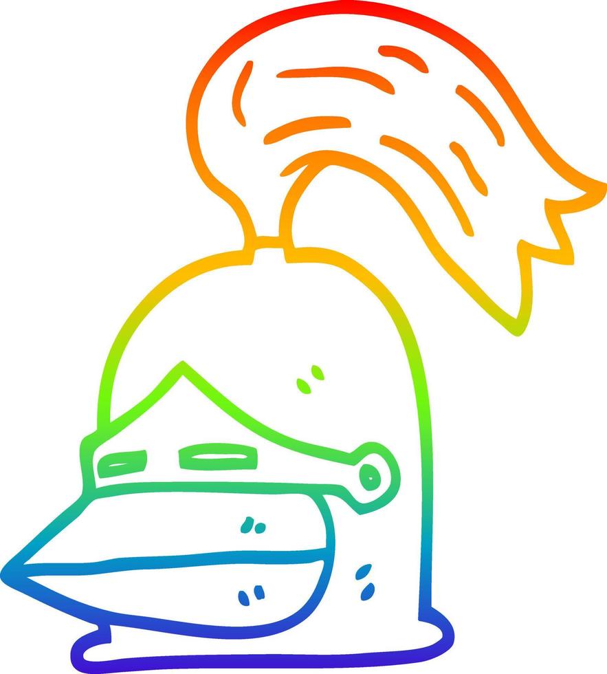 casco de caballero de dibujos animados de dibujo de línea de gradiente de arco iris vector