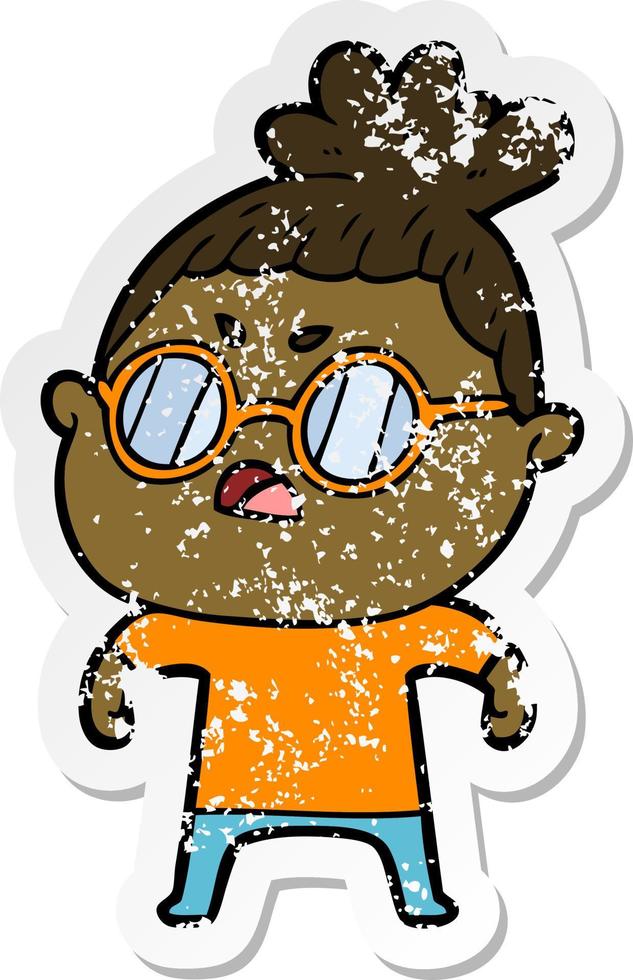 distressed sticker of a cartoon annoyed woman vector