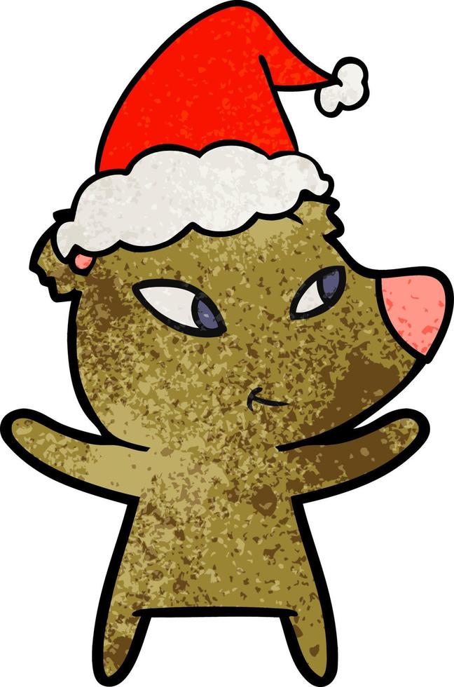 cute textured cartoon of a bear wearing santa hat vector