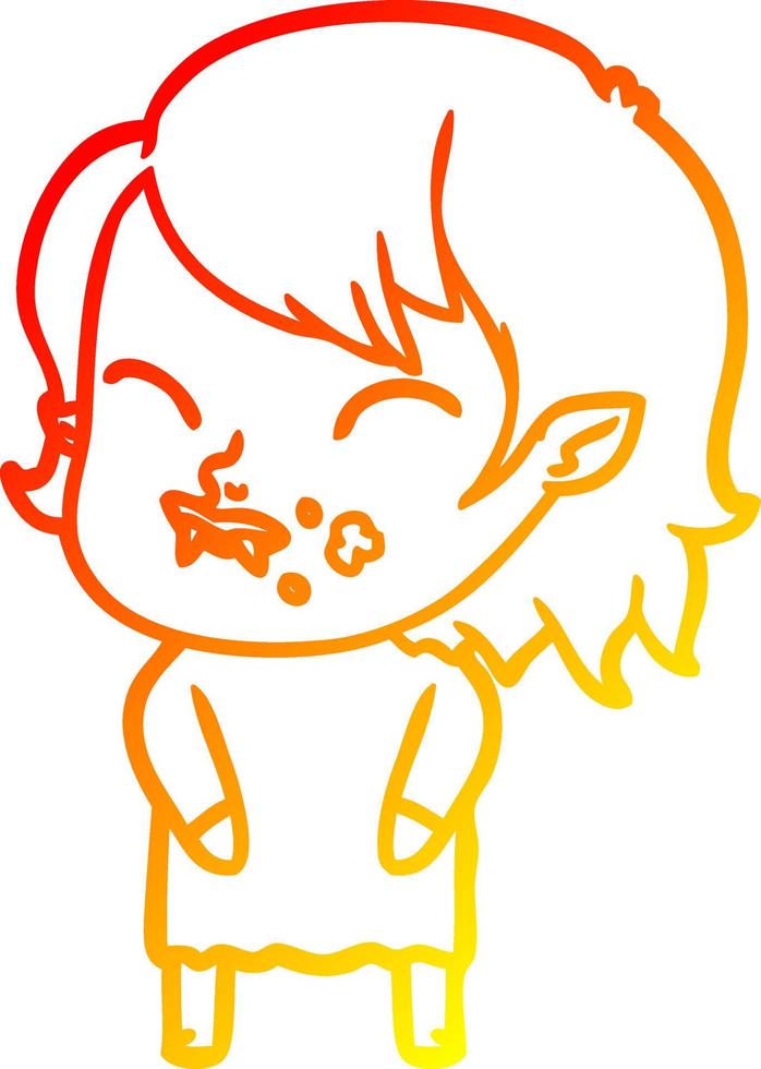 warm gradient line drawing cartoon vampire girl with blood on cheek vector
