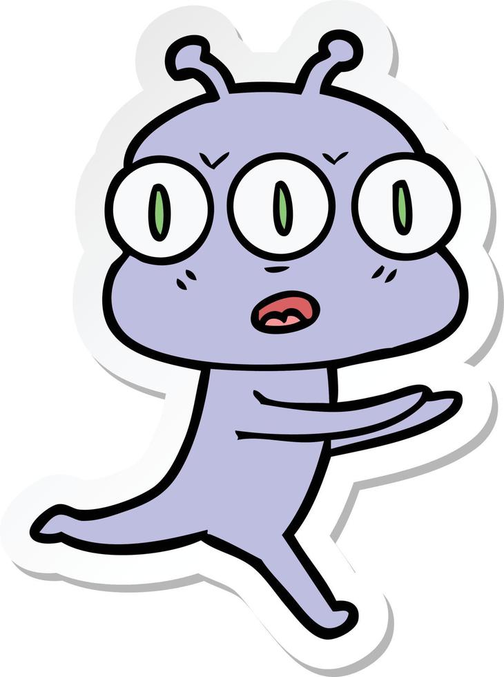 sticker of a cartoon three eyed alien vector