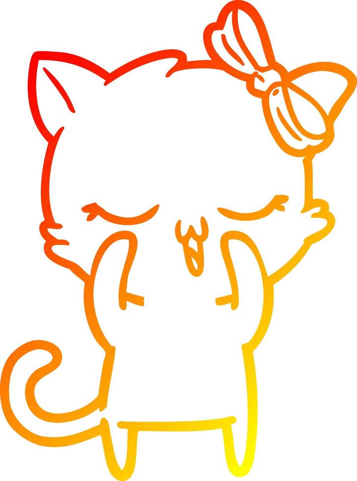 warm gradient line drawing cartoon cat with bow on head vector