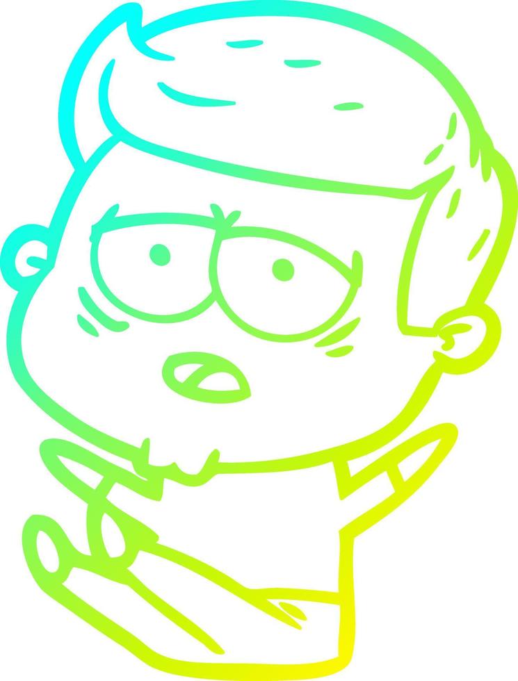 cold gradient line drawing cartoon tired man vector