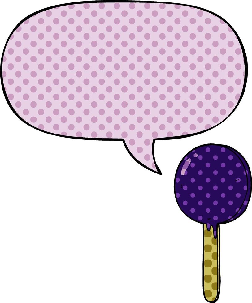 cartoon lollipop and speech bubble in comic book style vector