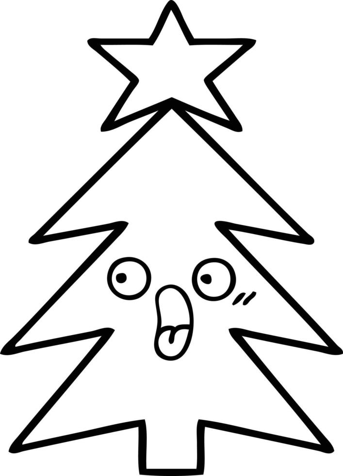 line drawing cartoon christmas tree vector