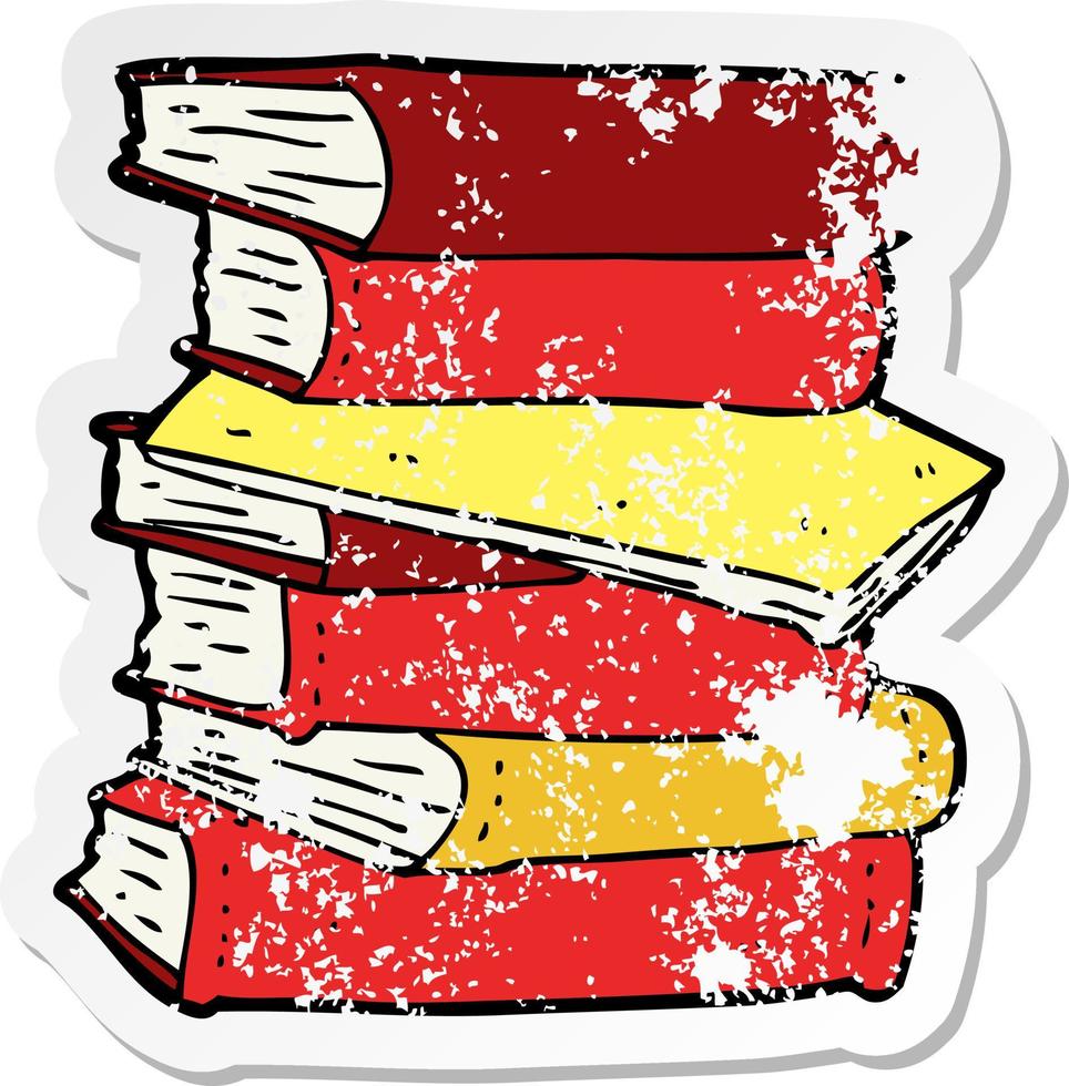 retro distressed sticker of a cartoon pile of books vector