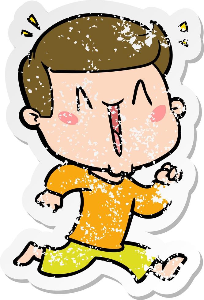 distressed sticker of a cartoon excited man vector