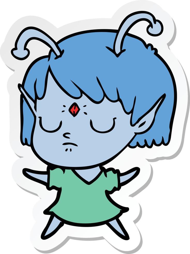 sticker of a cartoon alien girl vector