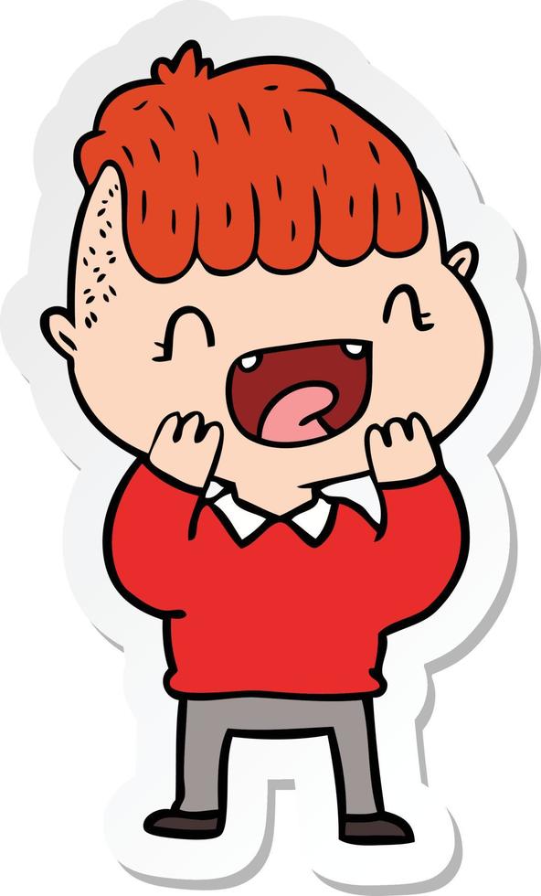 sticker of a cartoon happy boy laughing vector