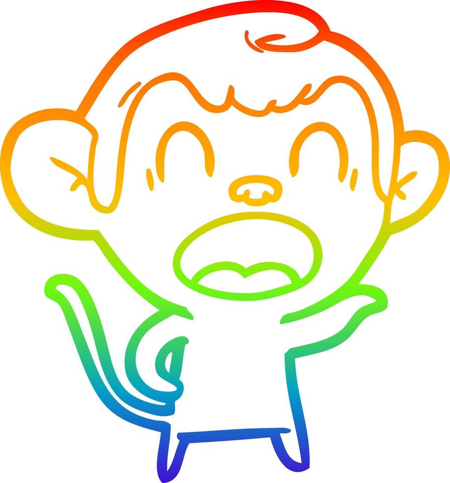 rainbow gradient line drawing shouting cartoon monkey pointing vector