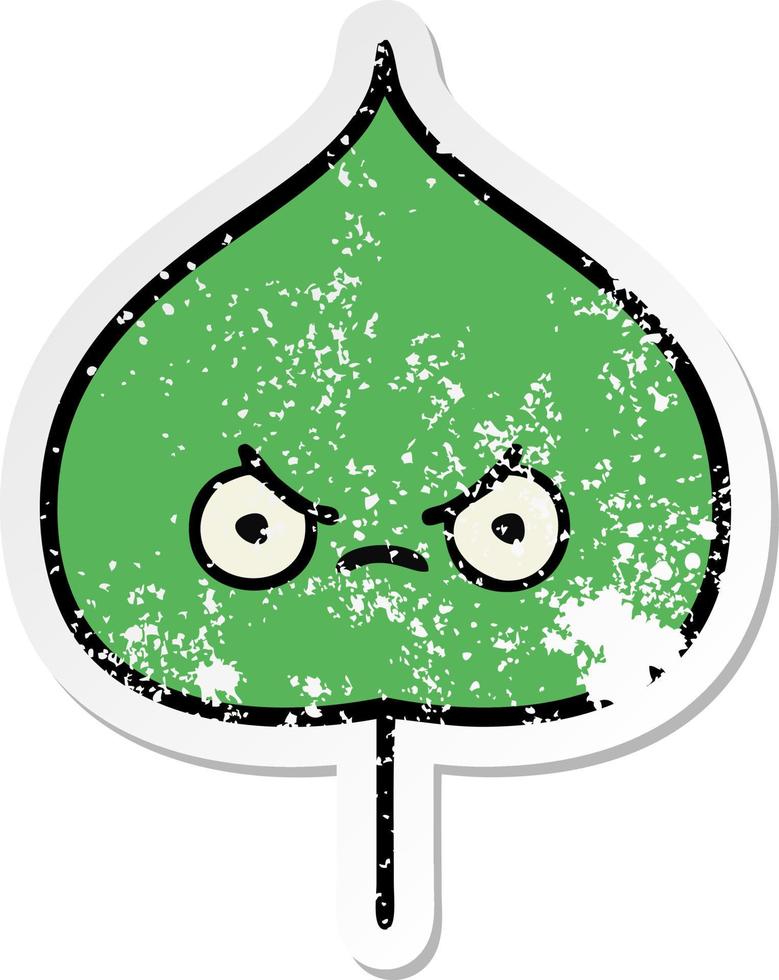 distressed sticker of a cute cartoon expressional leaf vector