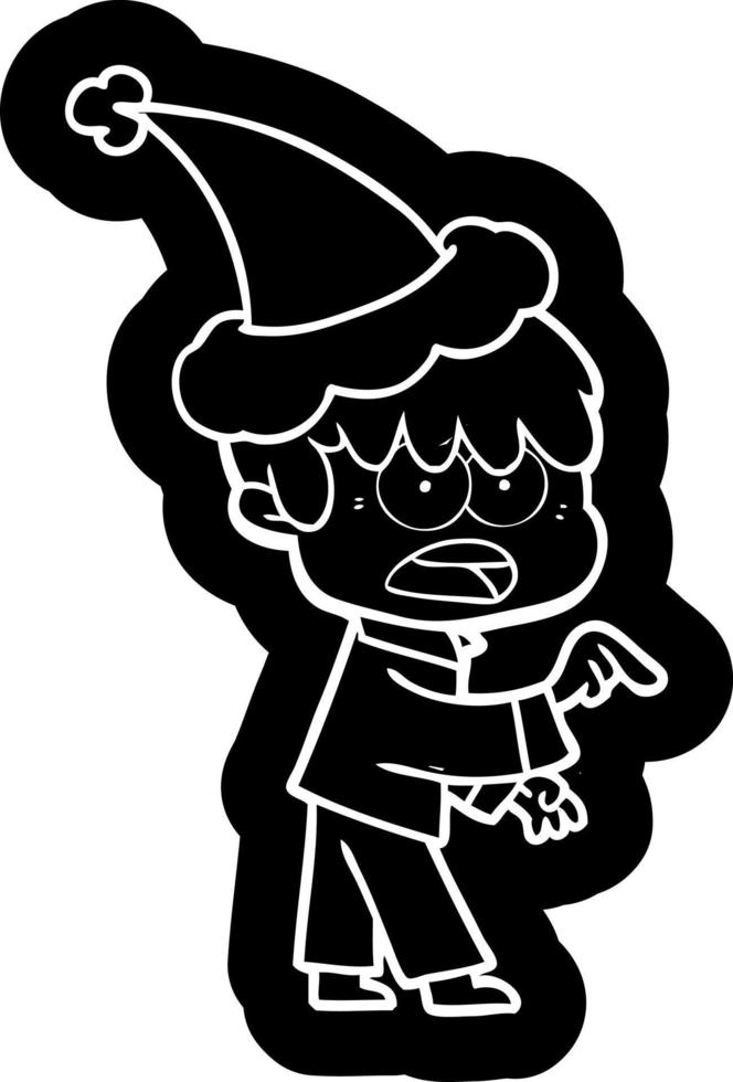 worried cartoon icon of a boy wearing santa hat vector