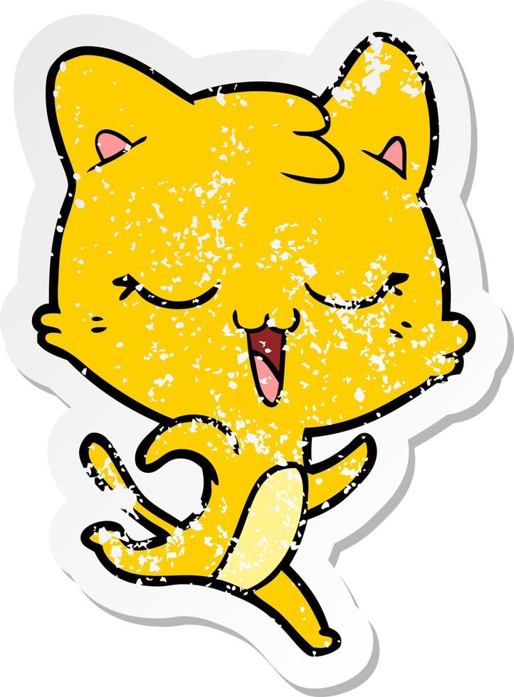 distressed sticker of a cartoon cat vector