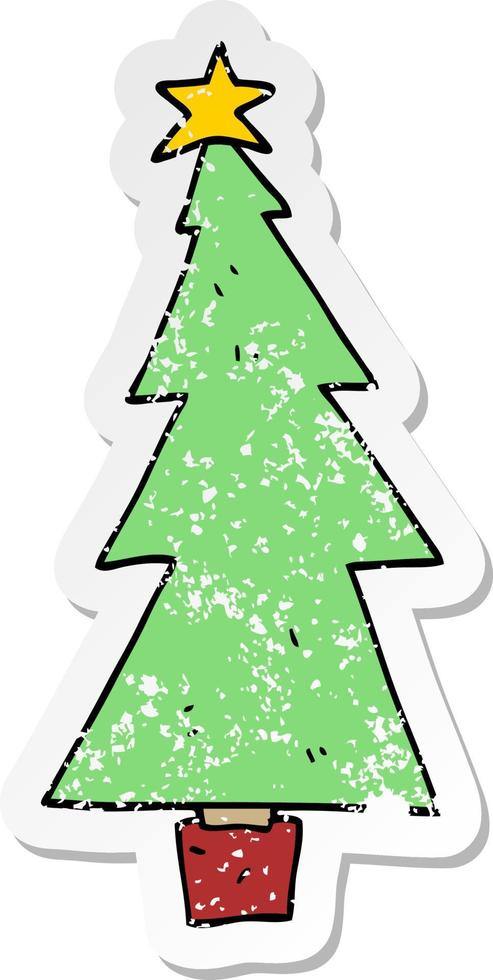 distressed sticker of a cartoon christmas tree vector