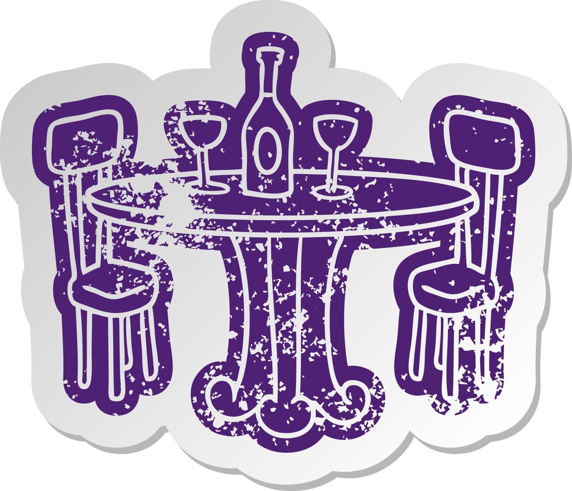 distressed old sticker dinner table and drinks vector