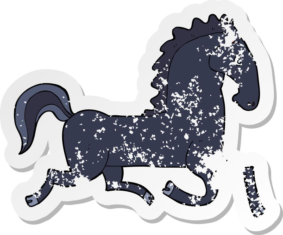 retro distressed sticker of a cartoon running black stallion vector