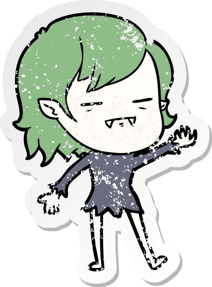 distressed sticker of a cartoon undead vampire girl vector