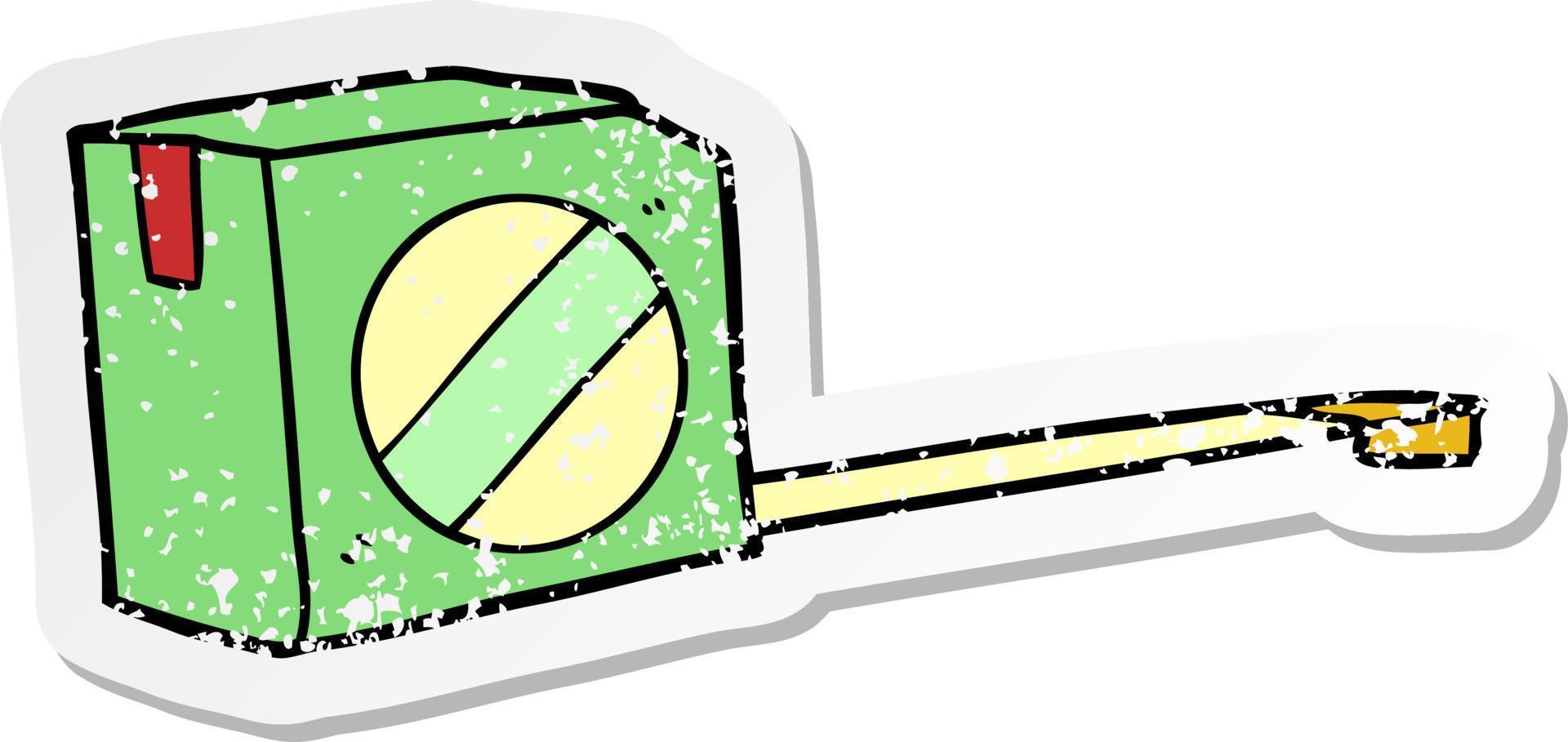 distressed sticker of a cartoon tape measure vector