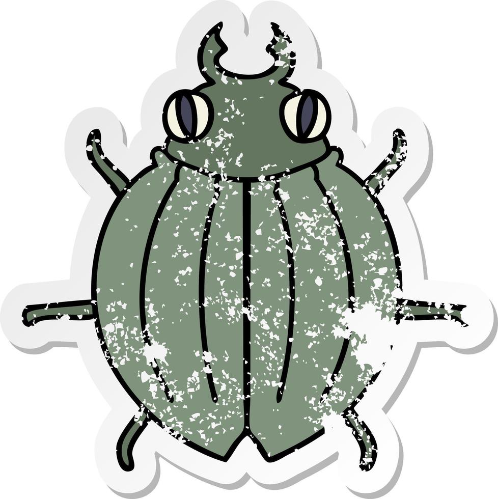 pegatina angustiada de un peculiar escarabajo de dibujos animados dibujados a mano vector