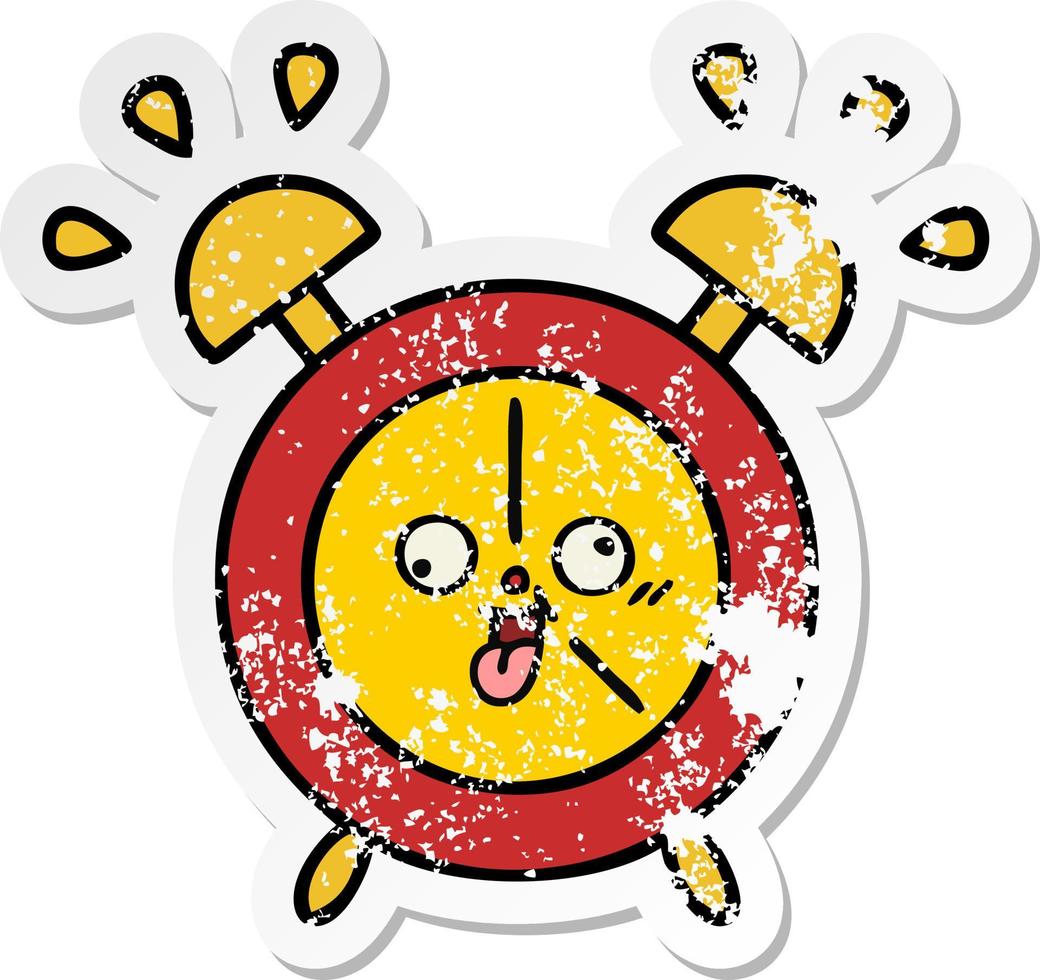 distressed sticker of a cute cartoon alarm clock vector