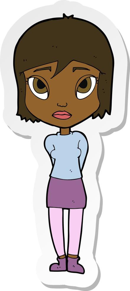 sticker of a cartoon shy girl vector