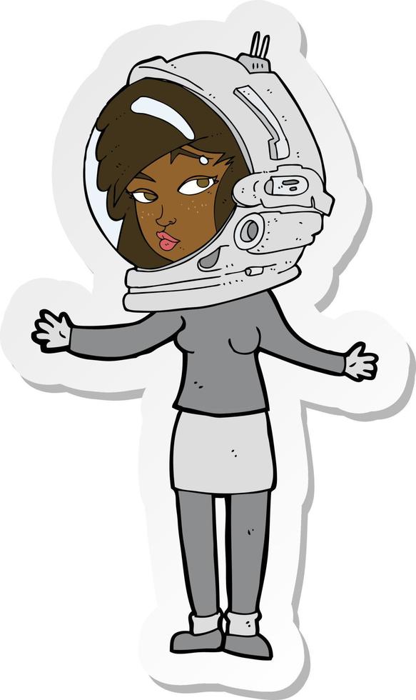 sticker of a cartoon woman wearing astronaut helmet vector