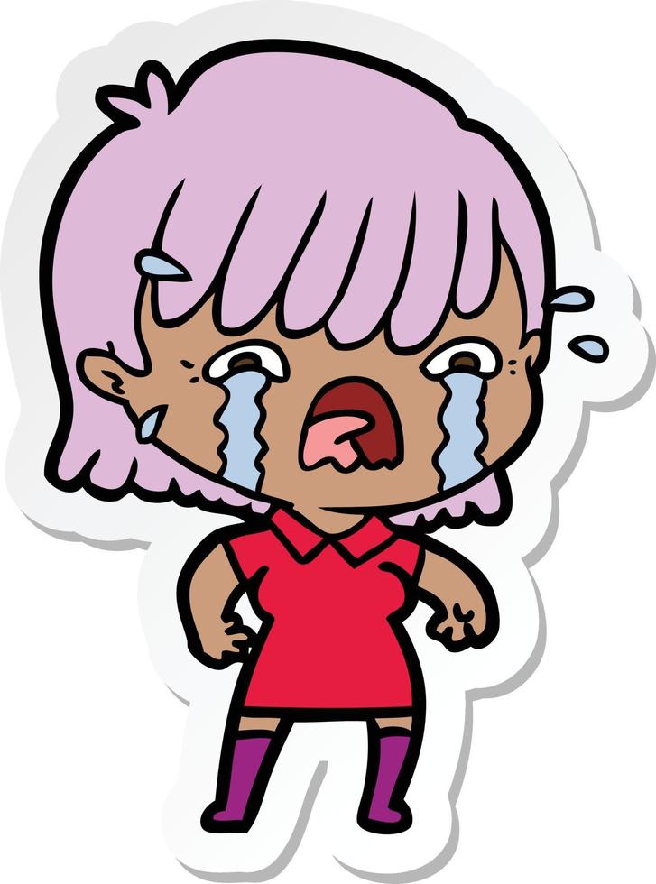 sticker of a cartoon girl crying vector