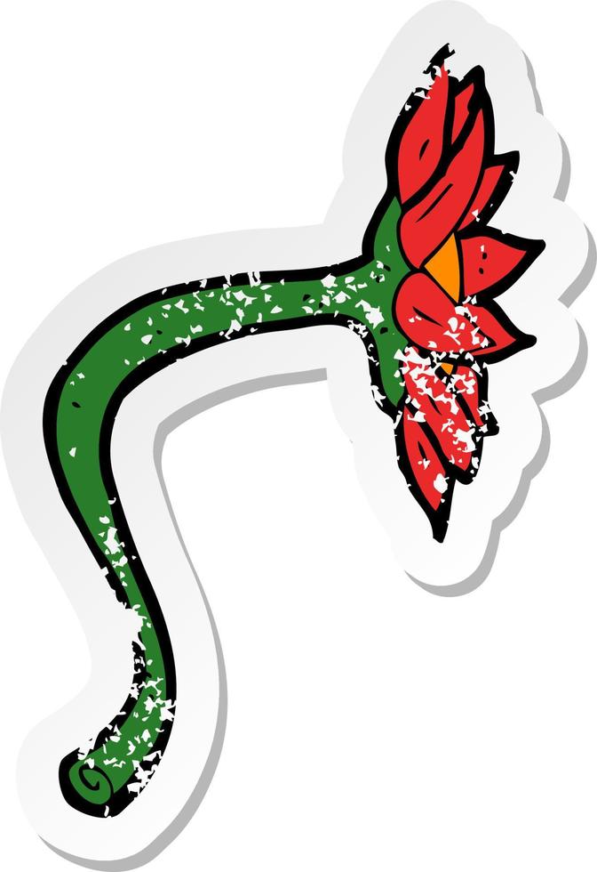 retro distressed sticker of a cartoon flower vector