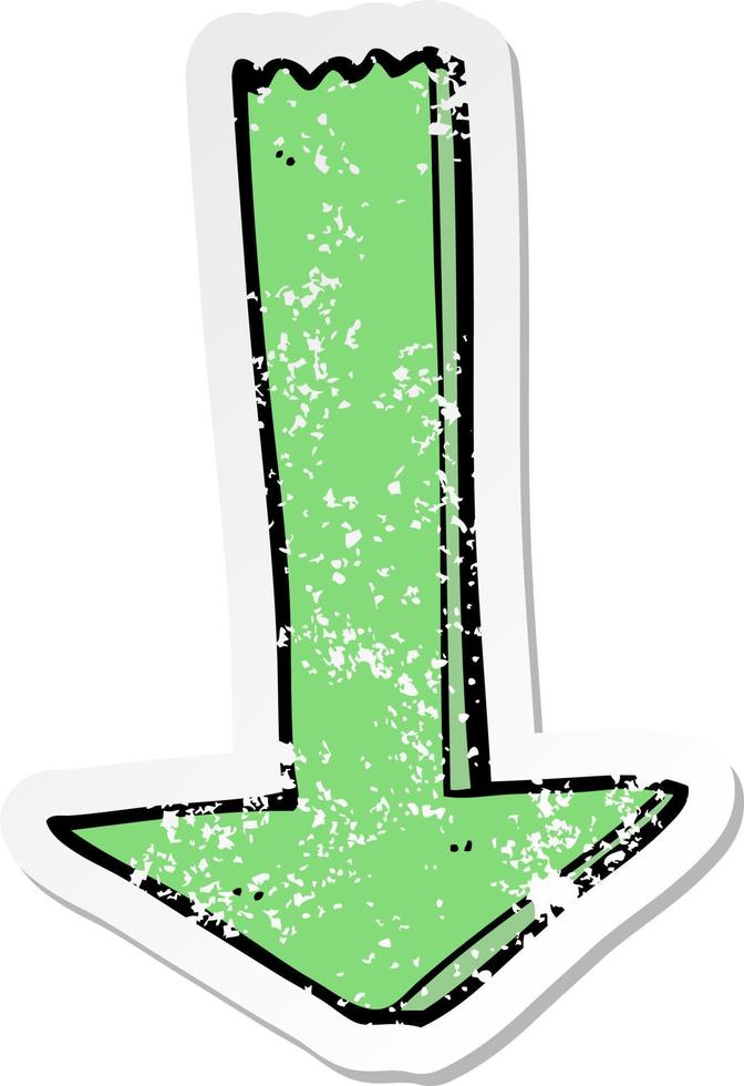 distressed sticker of a cartoon pointing arrow vector