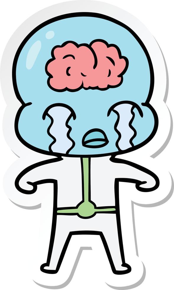 sticker of a cartoon big brain alien crying vector