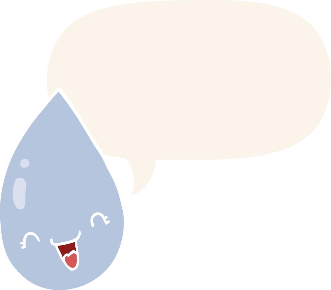 gota de lluvia de dibujos animados y burbuja del habla en estilo retro vector