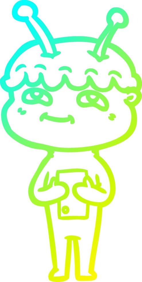 cold gradient line drawing friendly cartoon spaceman vector