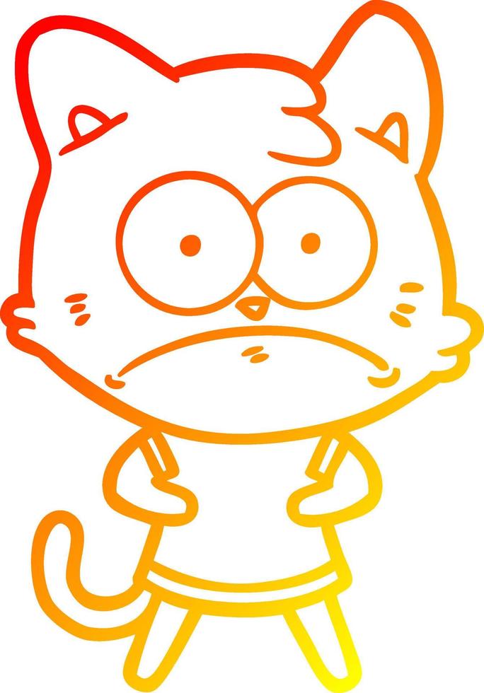 warm gradient line drawing cartoon nervous cat vector