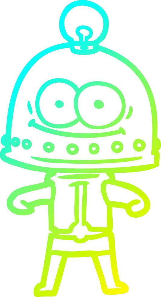 cold gradient line drawing happy carton robot with light bulb vector