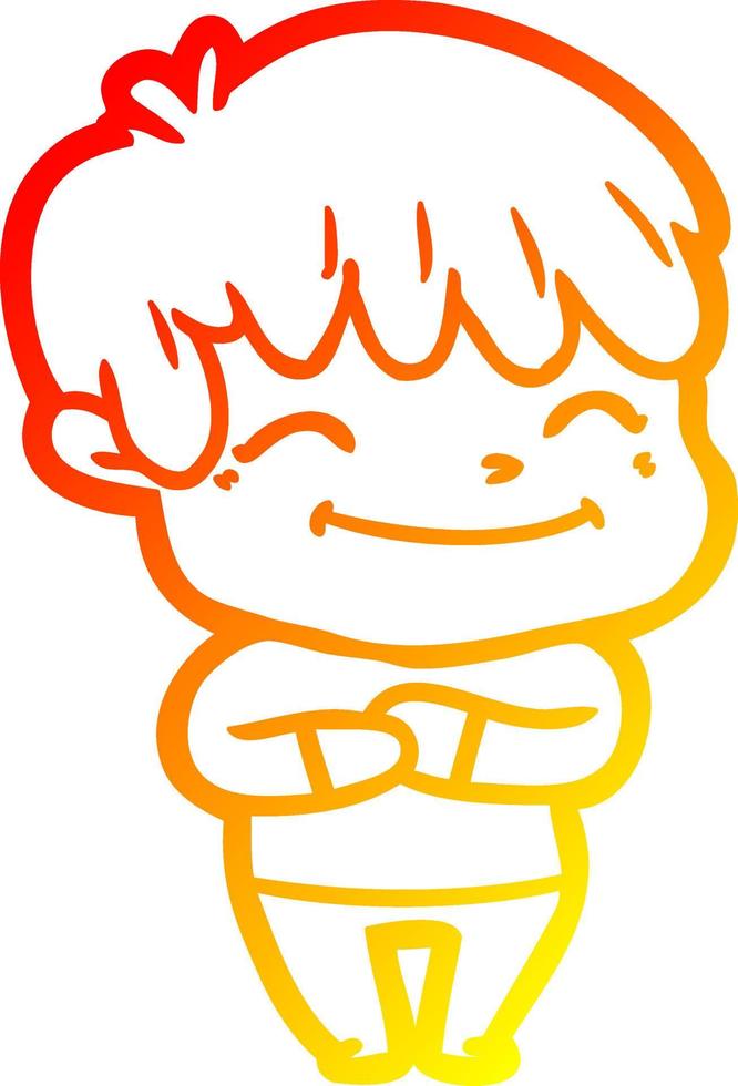 warm gradient line drawing happy cartoon boy vector