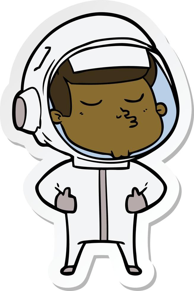 sticker of a cartoon confident astronaut vector