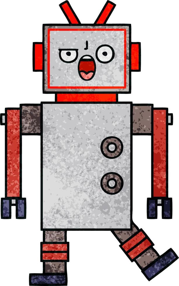 retro grunge texture cartoon robot vector